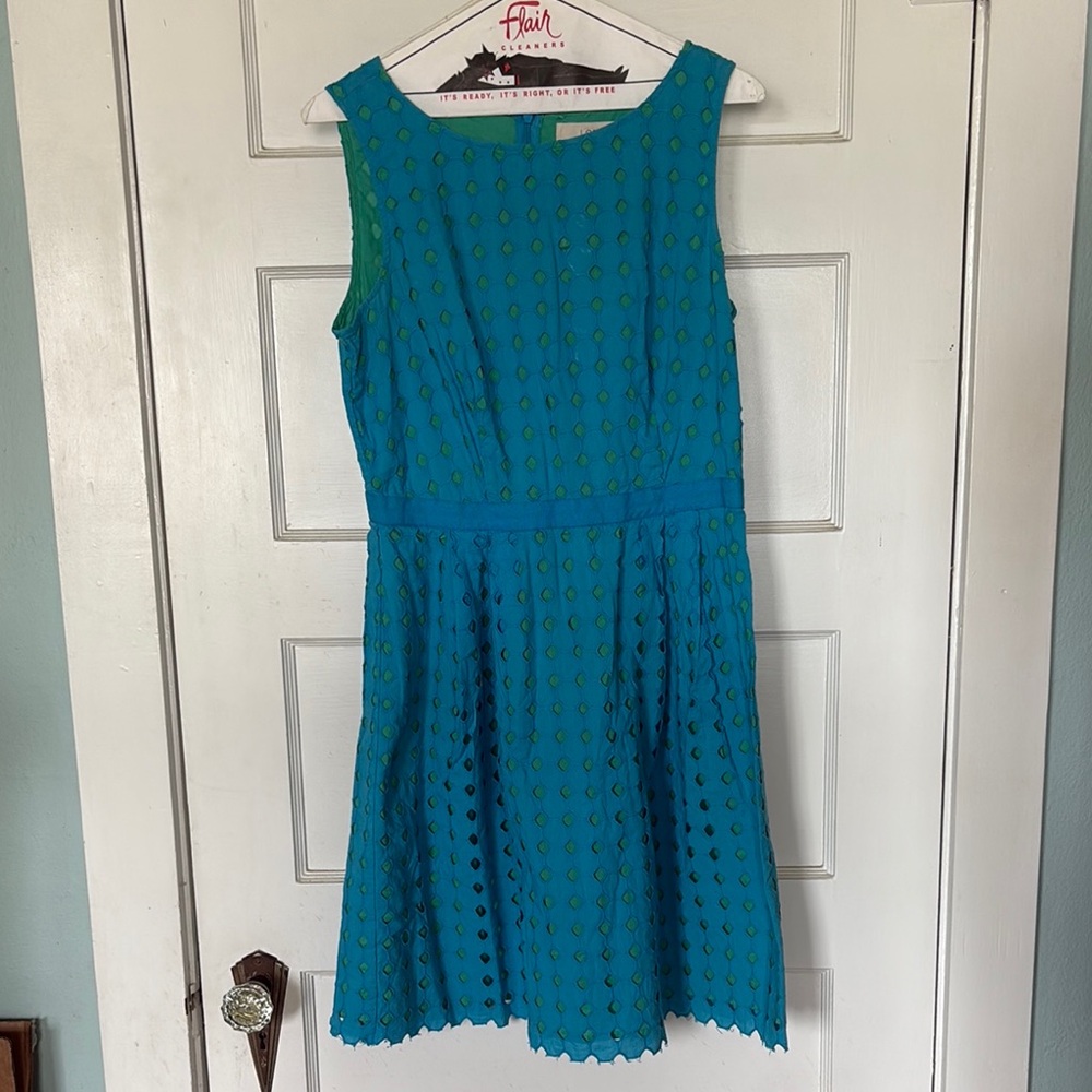 LOFT Blue and Green Eyelet Dress Size 8